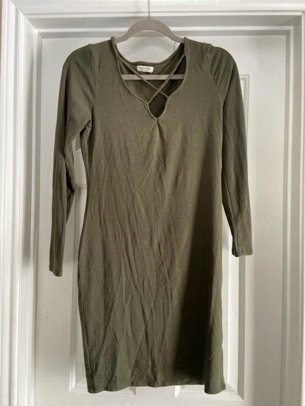 Heart Hips Olive Crisscross Long Sleeve Dress